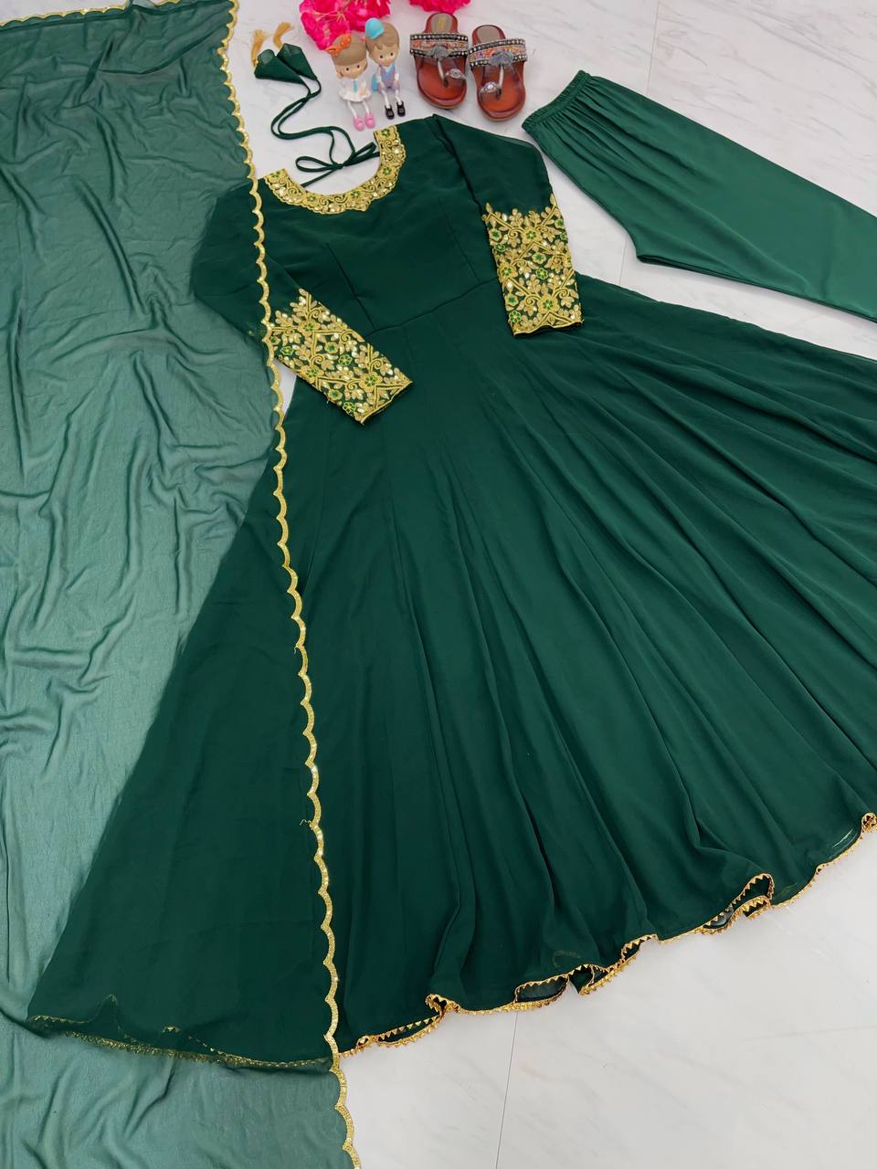 Party Wear Look Anarkali Gown, Bottom & Beautiful Dupatta