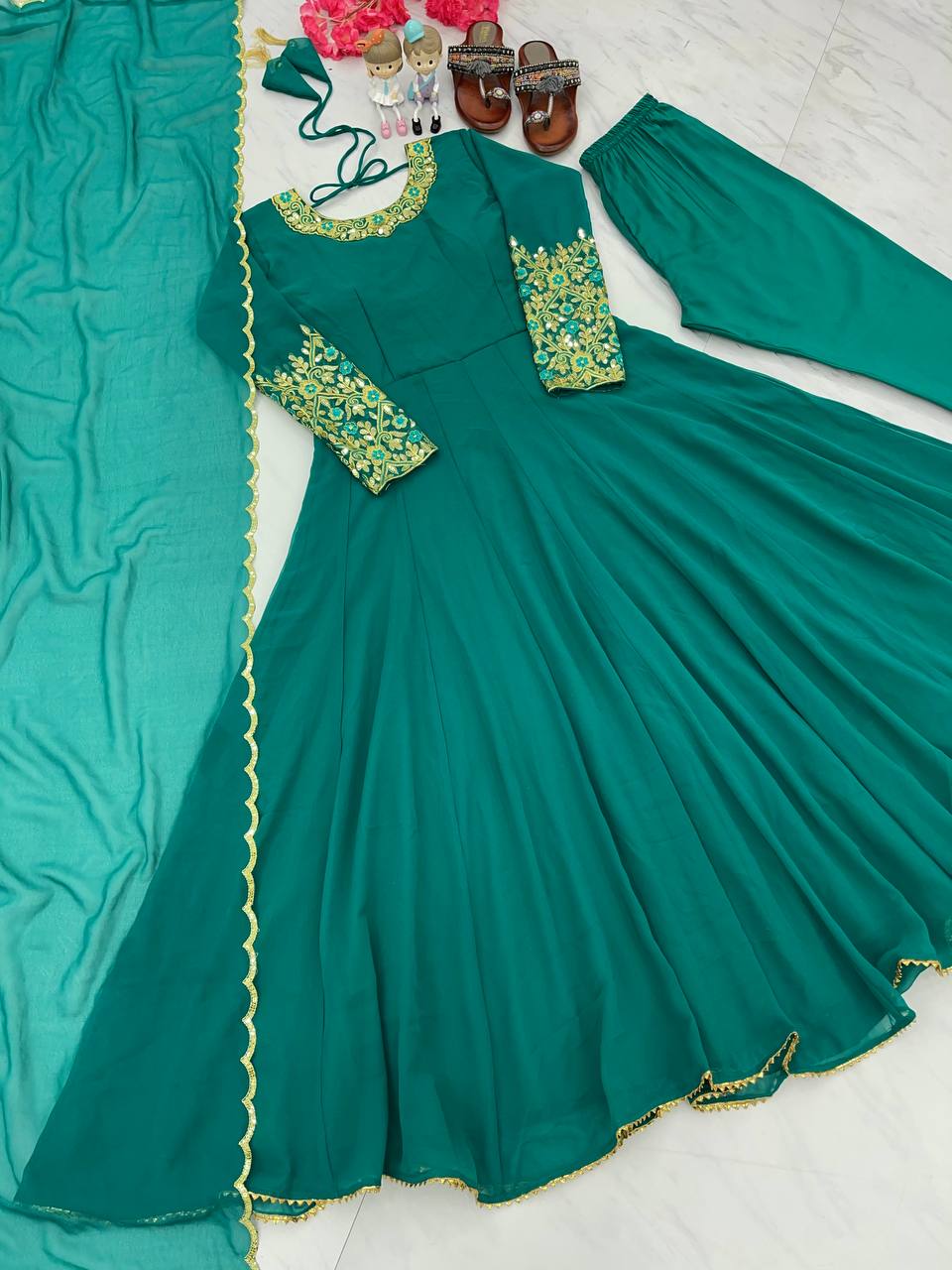 Party Wear Look Anarkali Gown, Bottom & Beautiful Dupatta