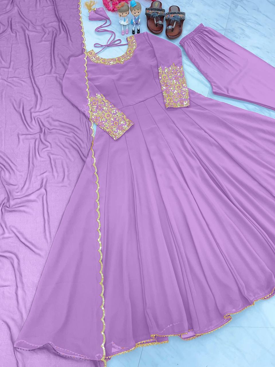 Party Wear Look Anarkali Gown, Bottom & Beautiful Dupatta