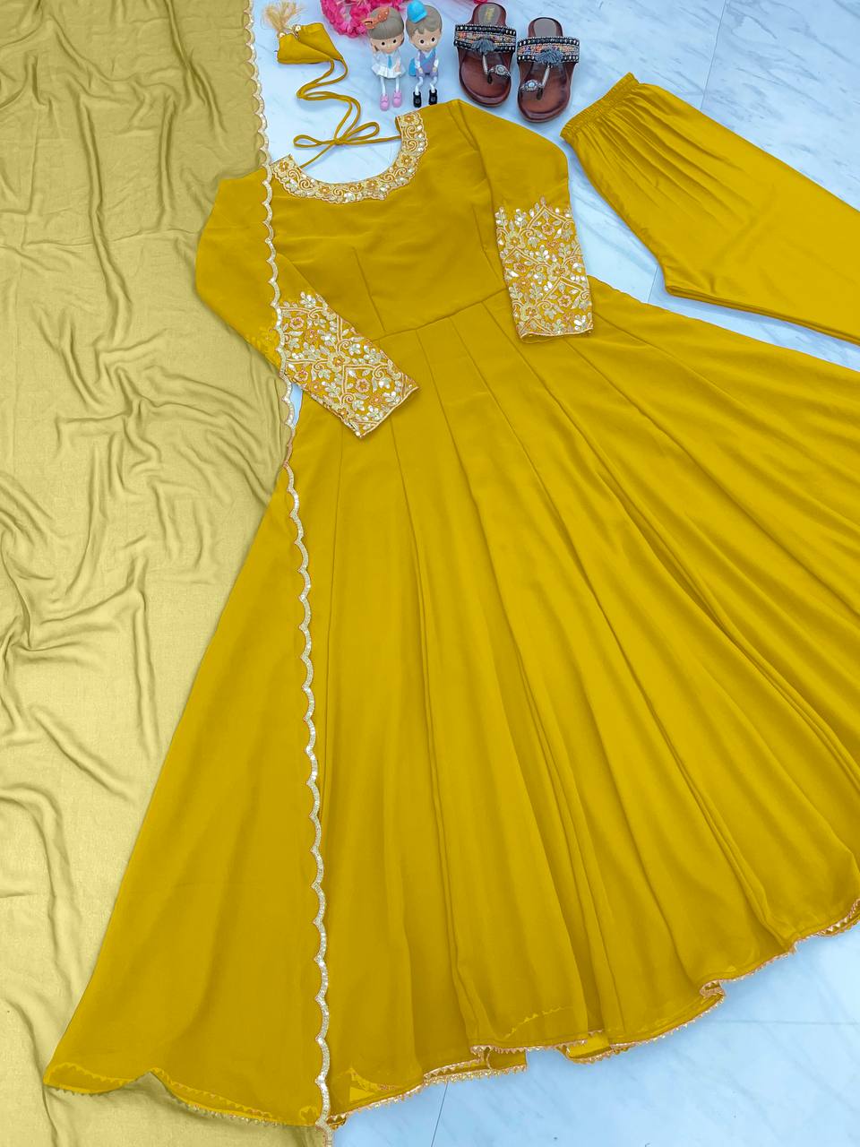 Party Wear Look Anarkali Gown, Dupatta & Bottom
