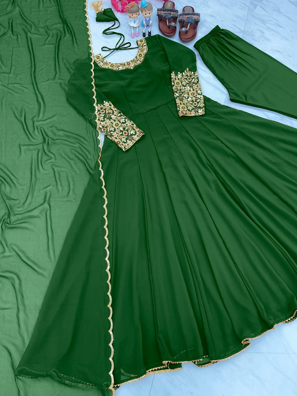 Party Wear Look Anarkali Gown, Bottom & Beautiful Dupatta