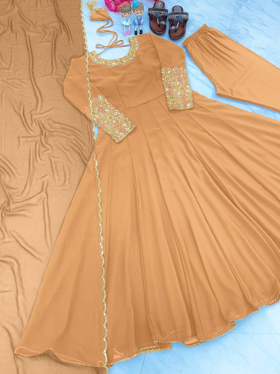 Party Wear Look Anarkali Gown, Dupatta & Bottom