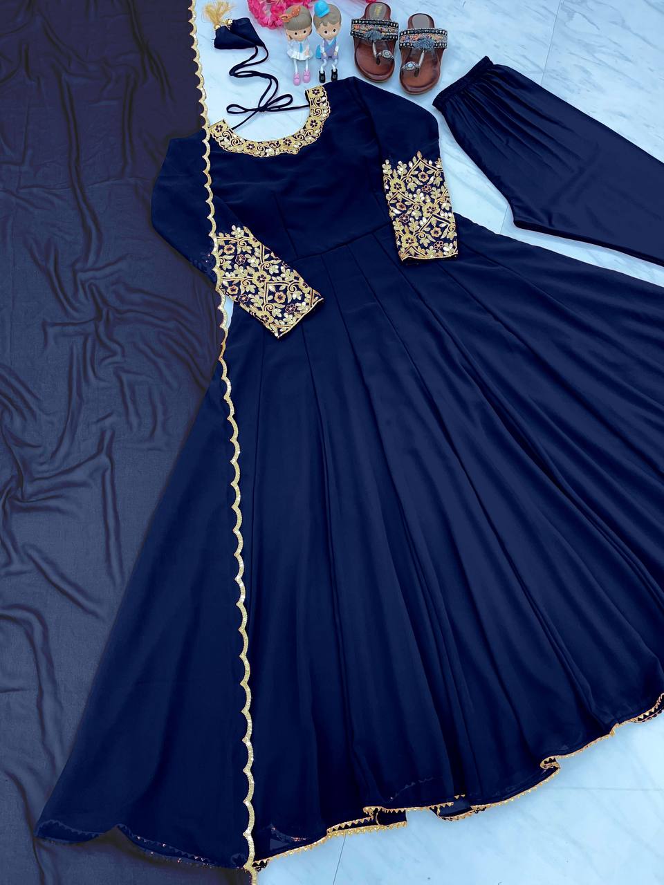 Party Wear Look Anarkali Gown, Bottom & Beautiful Dupatta