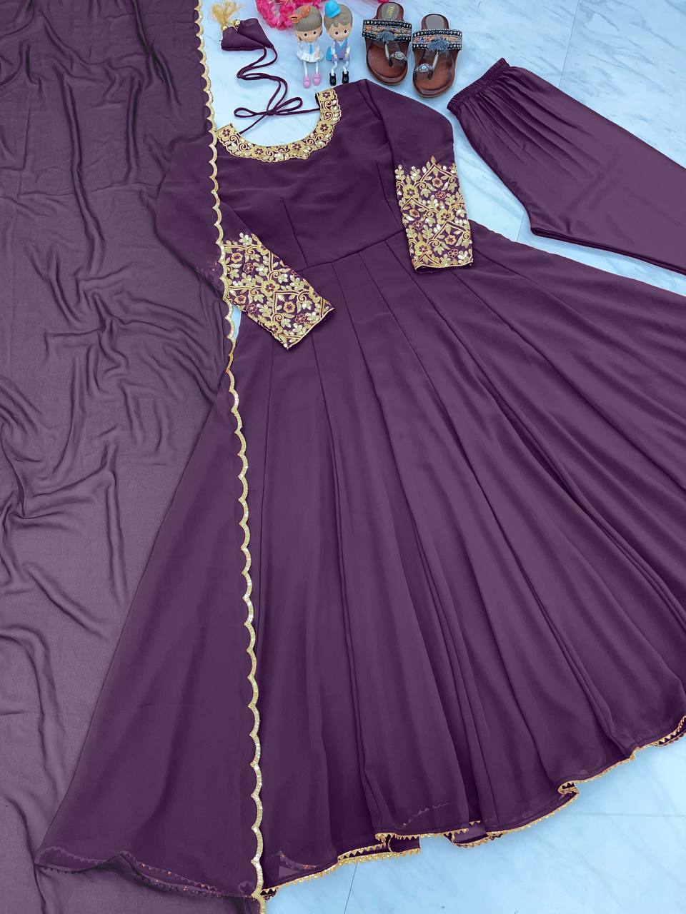 Party Wear Look Anarkali Gown, Bottom & Beautiful Dupatta