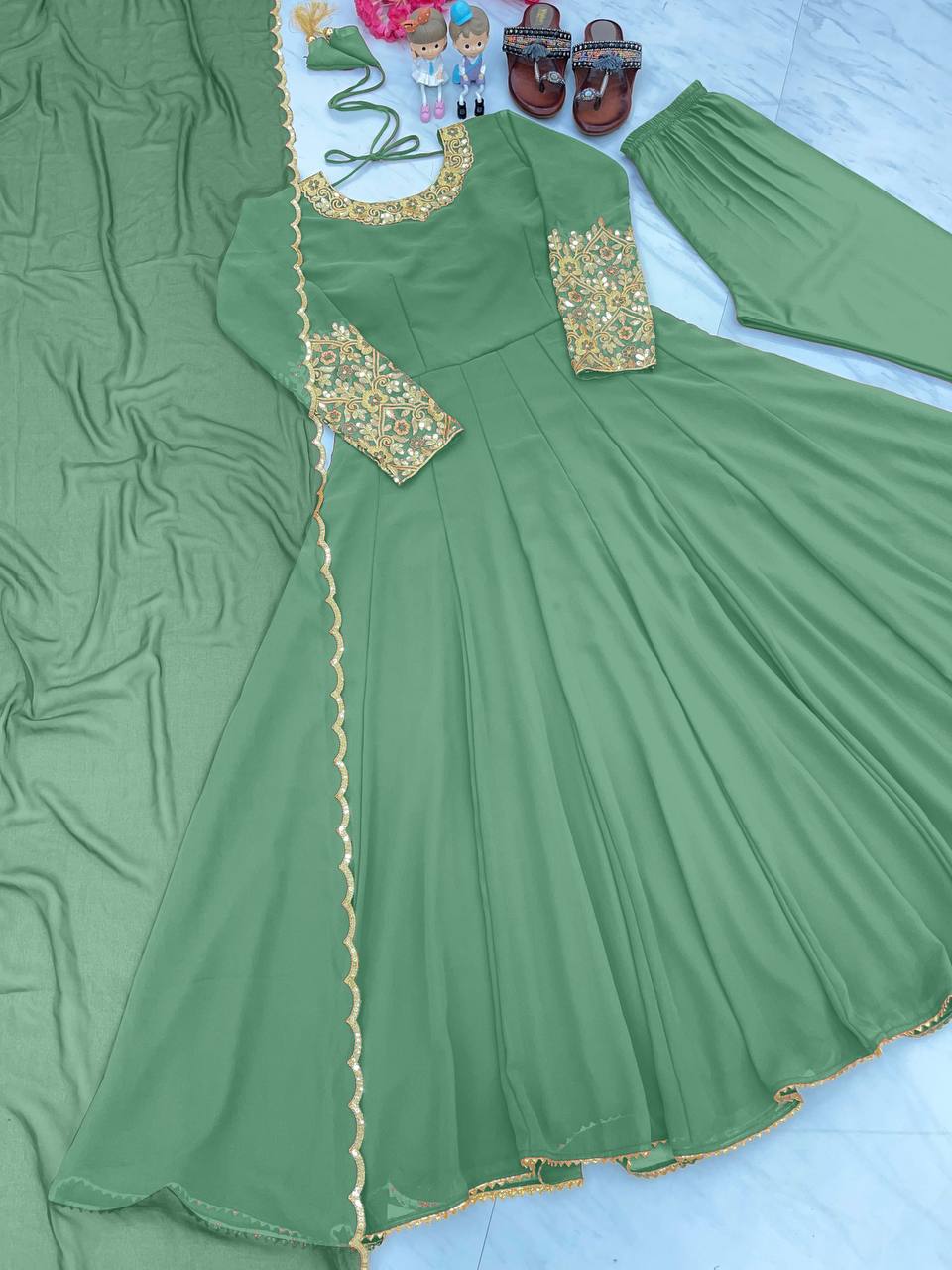 Party Wear Look Anarkali Gown, Dupatta & Bottom
