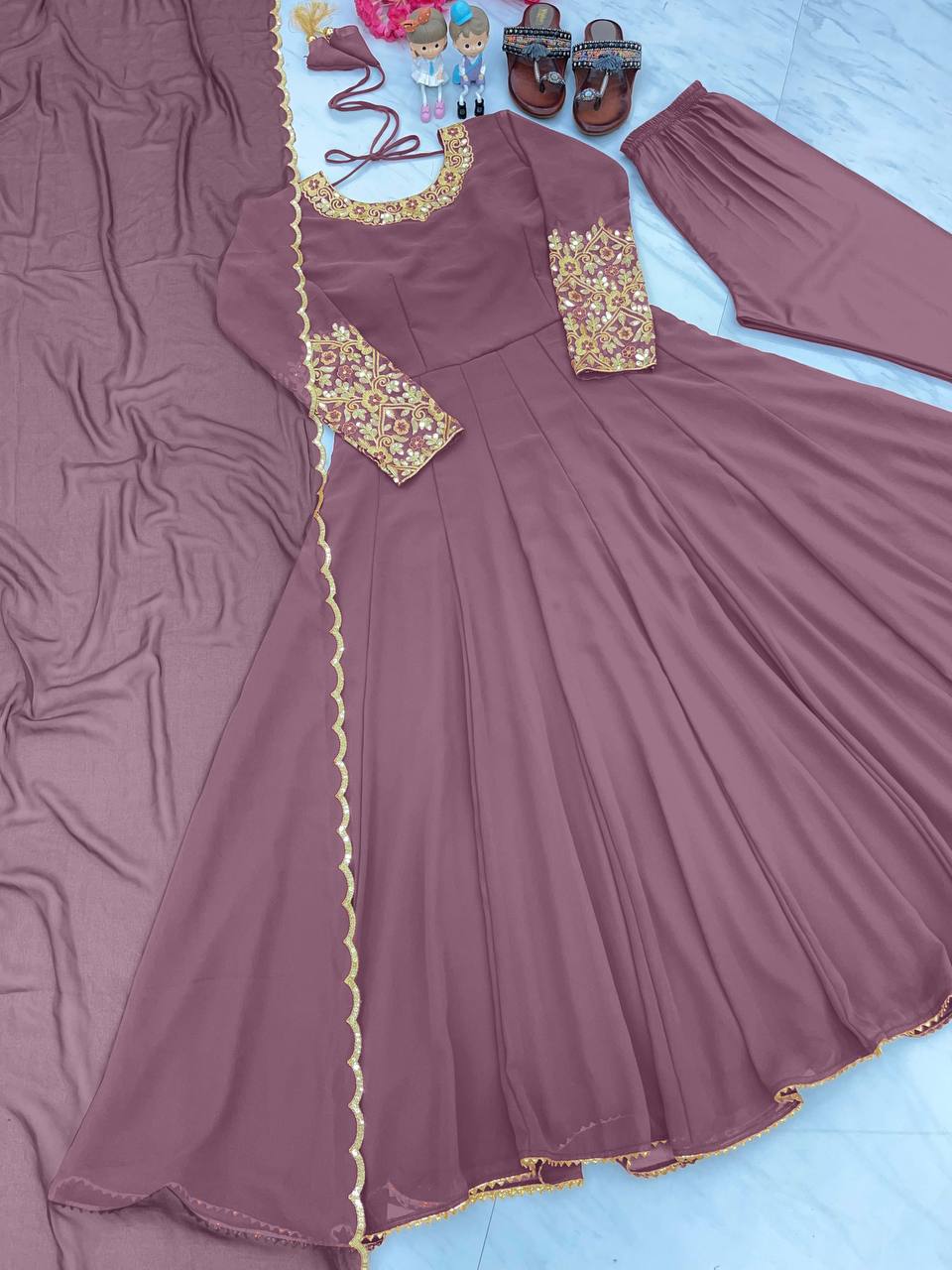 Party Wear Look Anarkali Gown, Bottom & Beautiful Dupatta