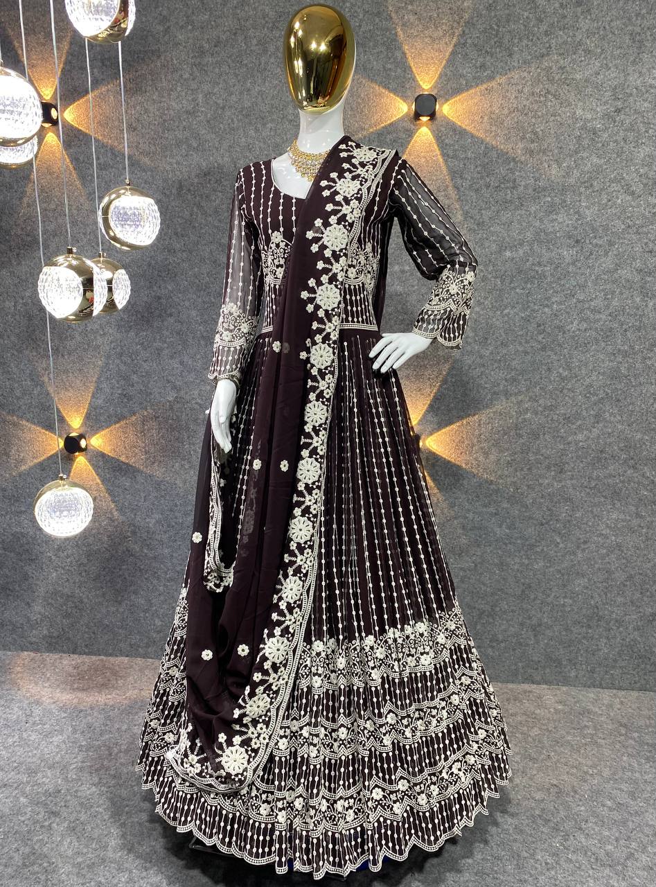 Beautiful Party Wear Anarkali Gown And Pent With Dupatta