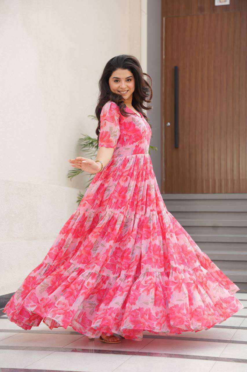 Party Wear Look Beautiful Gown With Floral Print