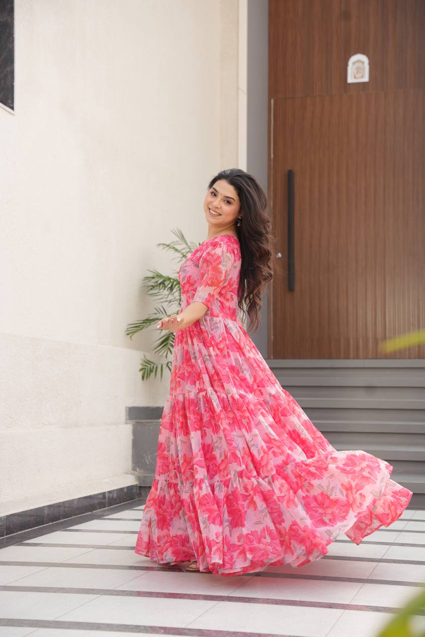 Party Wear Look Beautiful Gown With Floral Print