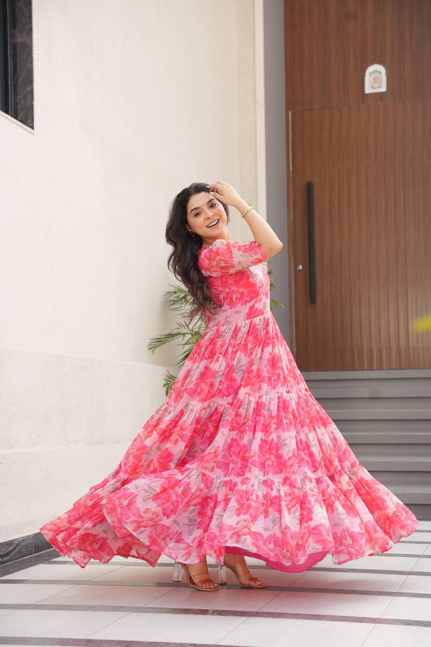 Party Wear Look Beautiful Gown With Floral Print