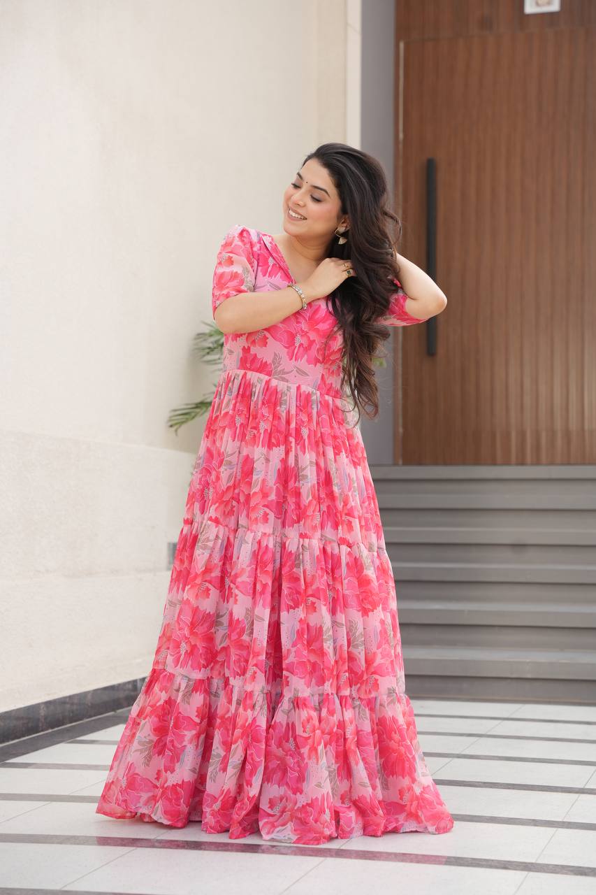 Party Wear Look Beautiful Gown With Floral Print