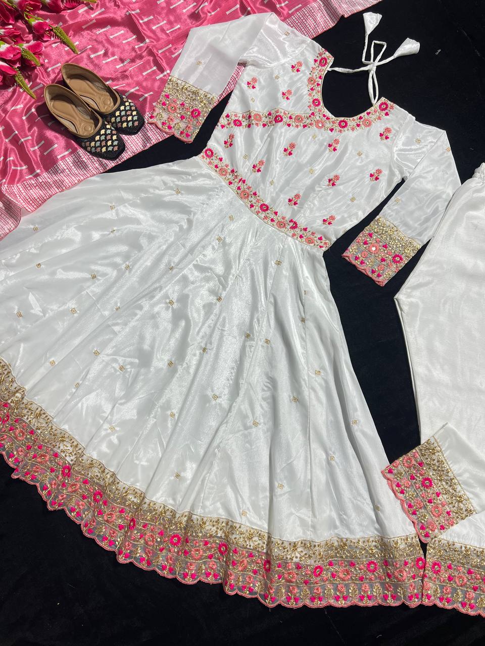 Party Wear Beautiful Anarkali Gown And Pent With Dupatta
