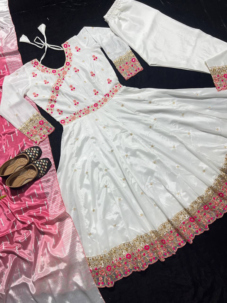 Party Wear Beautiful Anarkali Gown And Pent With Dupatta