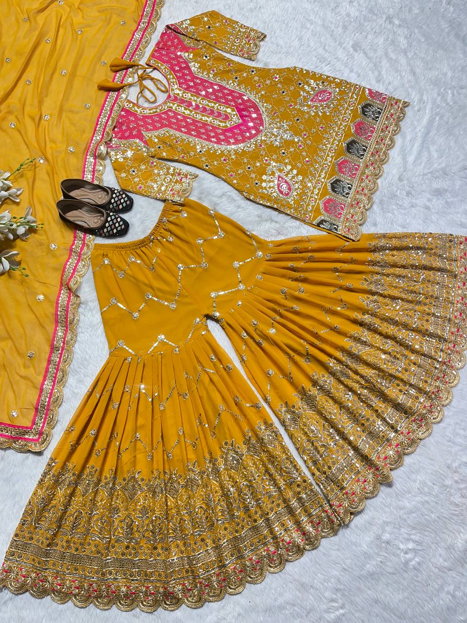 Beautiful Party Wear Top Bottom And Dupatta With Embroidery Sequence Work