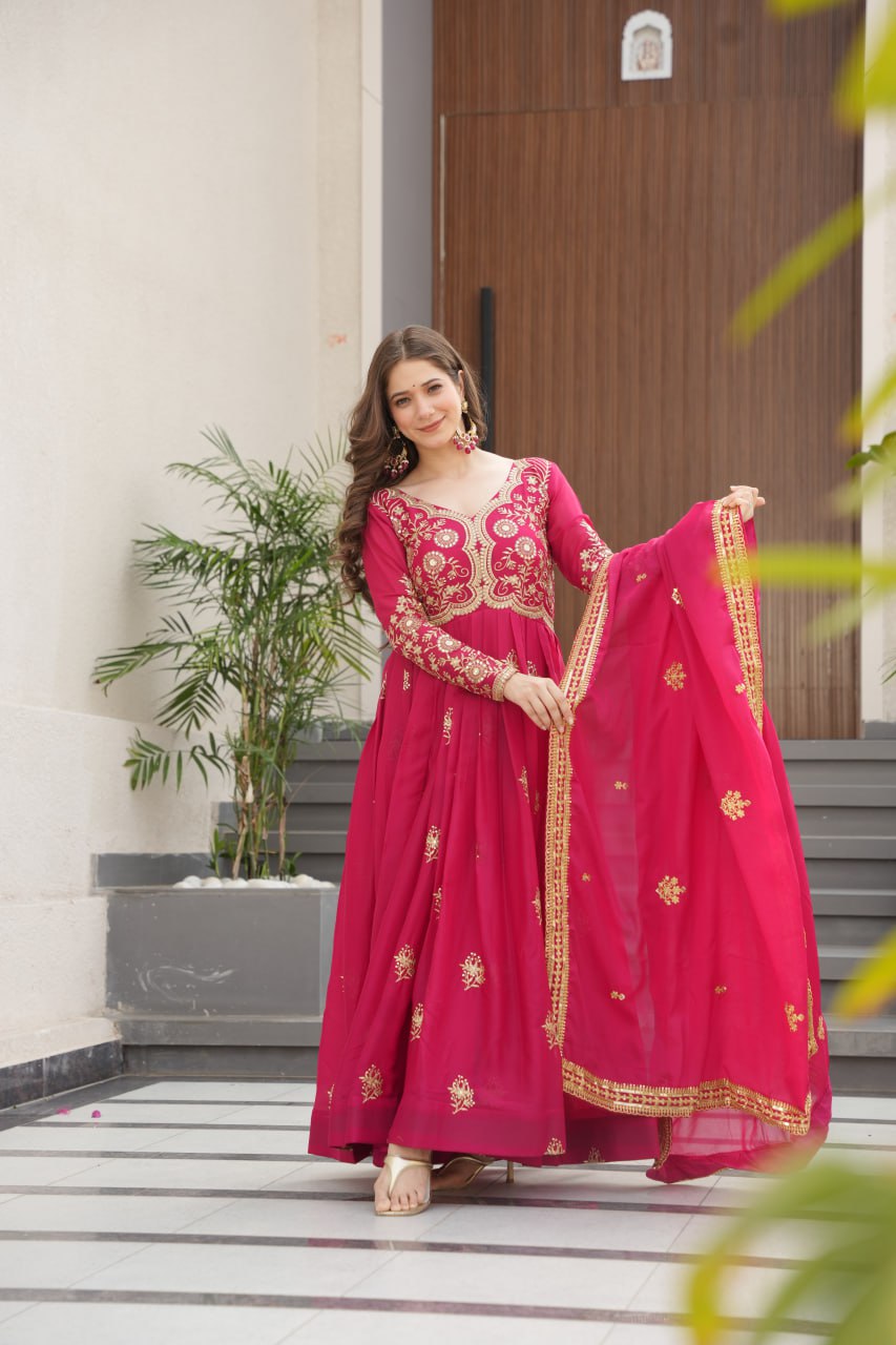 Beautiful Gown With Sequins & Zari Embroidery Sequins-Work