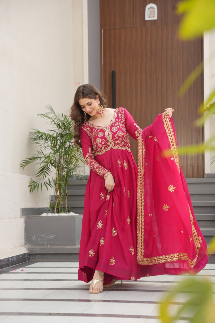 Beautiful Gown With Sequins & Zari Embroidery Sequins-Work