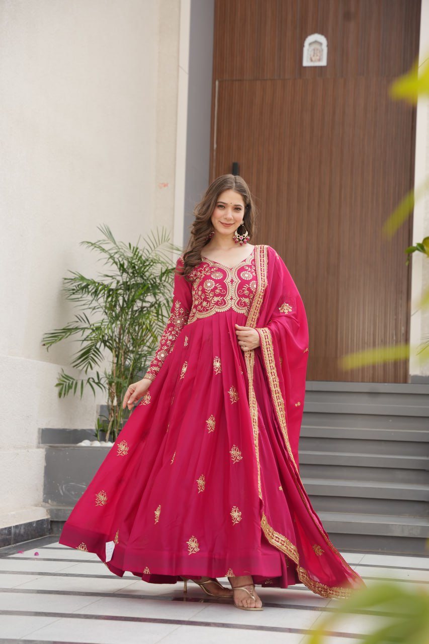 Beautiful Gown With Sequins & Zari Embroidery Sequins-Work
