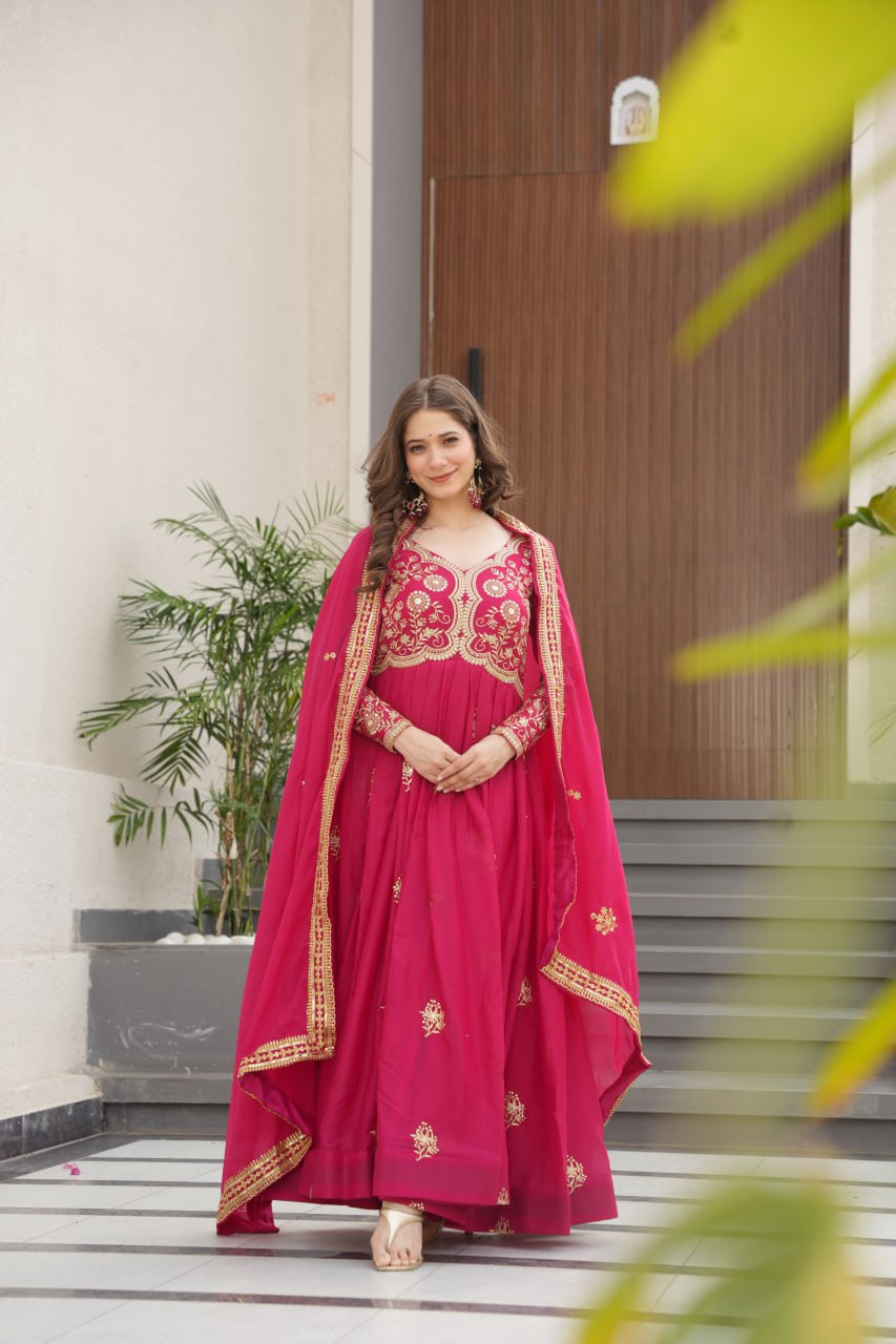 Beautiful Gown With Sequins & Zari Embroidery Sequins-Work