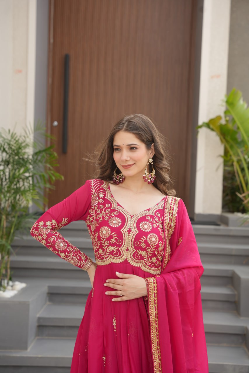 Beautiful Gown With Sequins & Zari Embroidery Sequins-Work