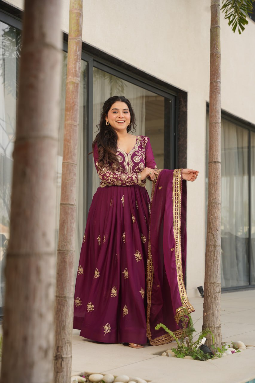 Beautiful Gown With Sequins & Zari Embroidery Sequins-Work