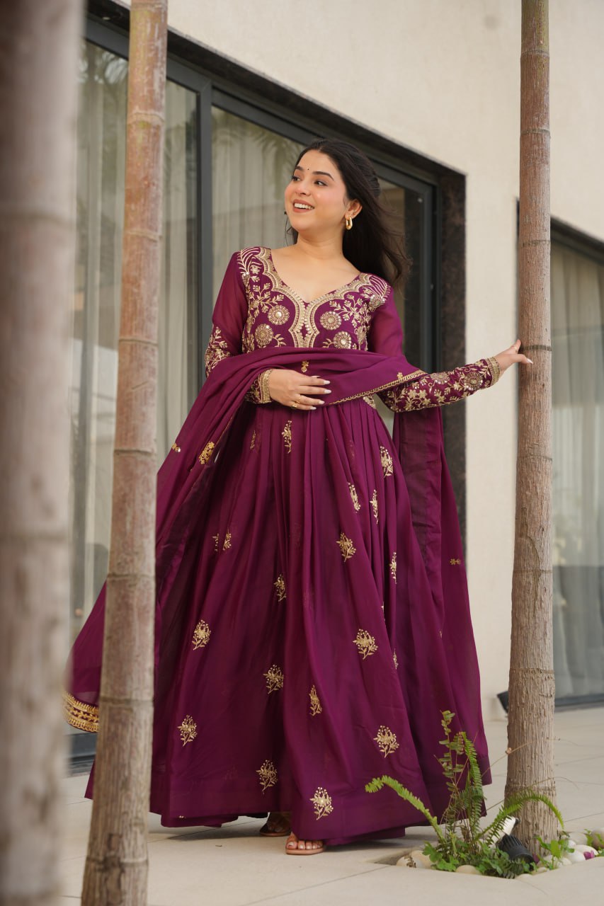 Beautiful Gown With Sequins & Zari Embroidery Sequins-Work