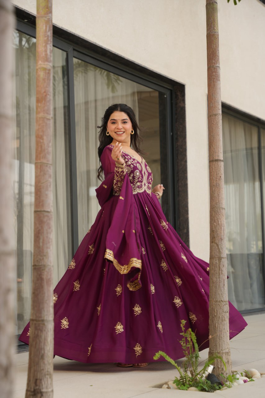 Beautiful Gown With Sequins & Zari Embroidery Sequins-Work
