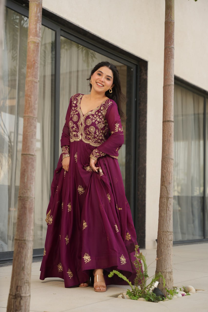 Beautiful Gown With Sequins & Zari Embroidery Sequins-Work