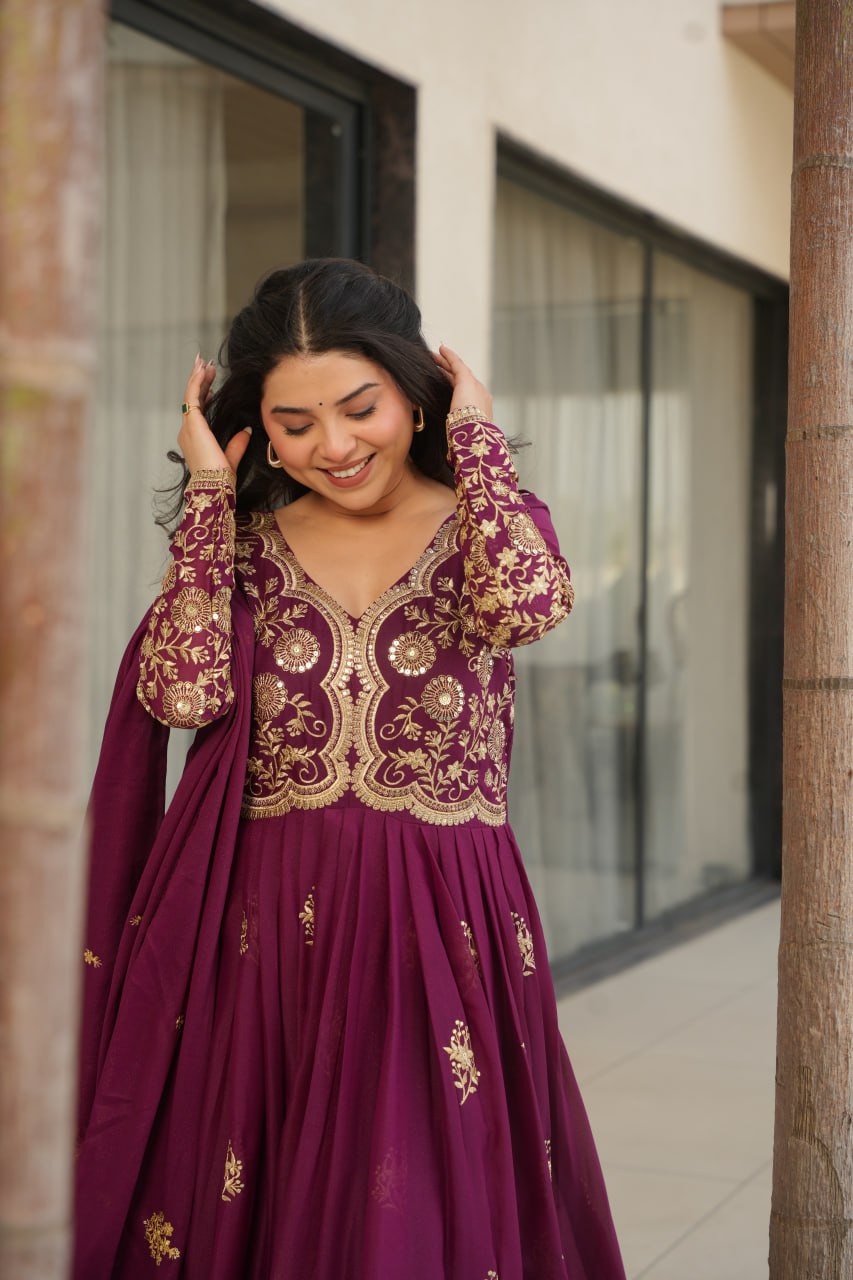 Beautiful Gown With Sequins & Zari Embroidery Sequins-Work