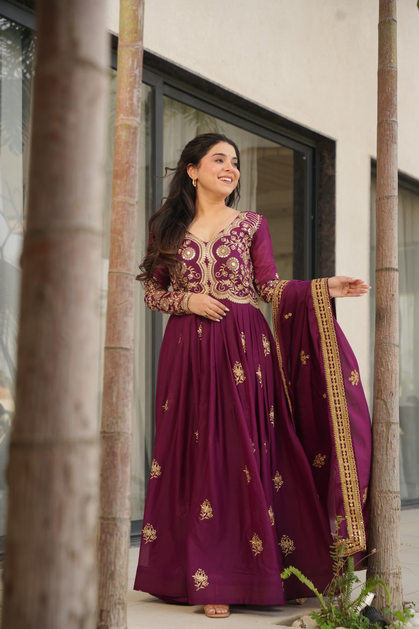 Beautiful Gown With Sequins & Zari Embroidery Sequins-Work