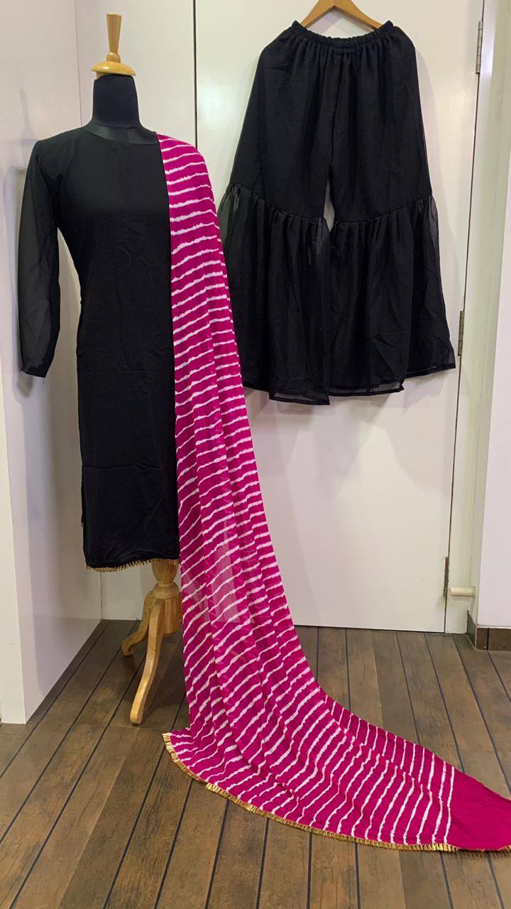 पार्टी वियर सुंदर टॉप बॉटम और दुपट्टा बॉर्डर वर्क के साथ