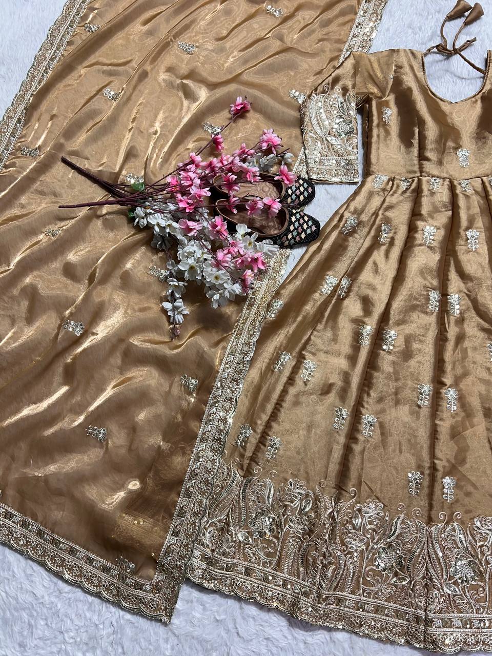 Anarkali Gown And Pent With Dupatta With Sequence And Embroidery Work