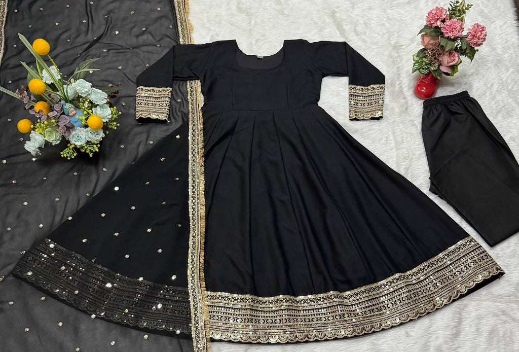 Designer Party Wear Anarkali Gown, Pent And Dupatta