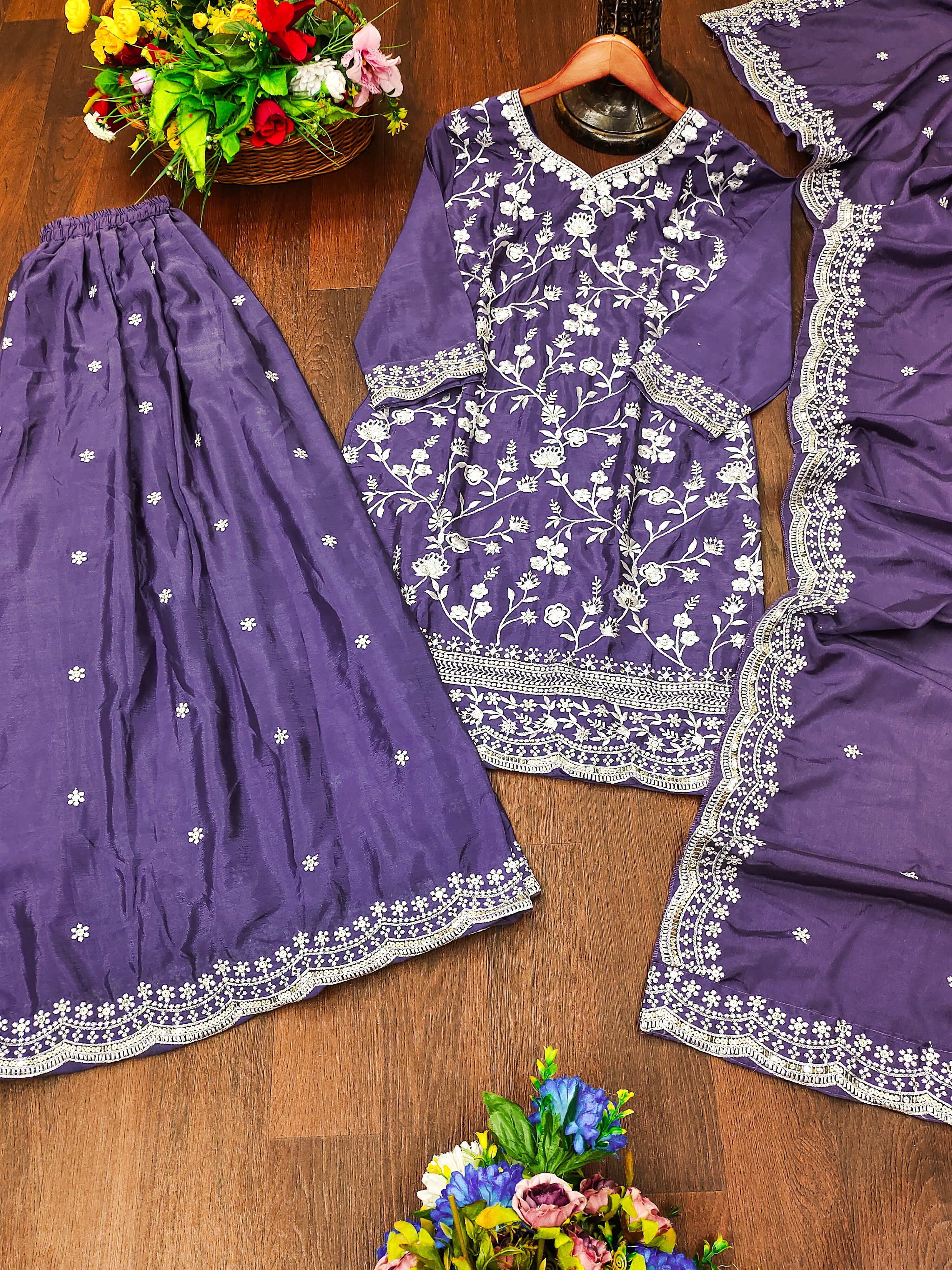 Beautiful Party Wear Sharara Suit With Sequence Embroidered Work