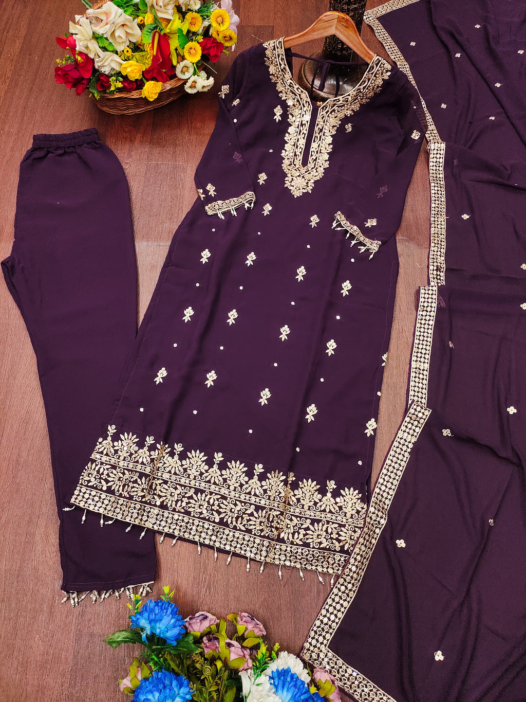 Beautiful Top Bottom And Dupatta With Sequence Embroidery Work