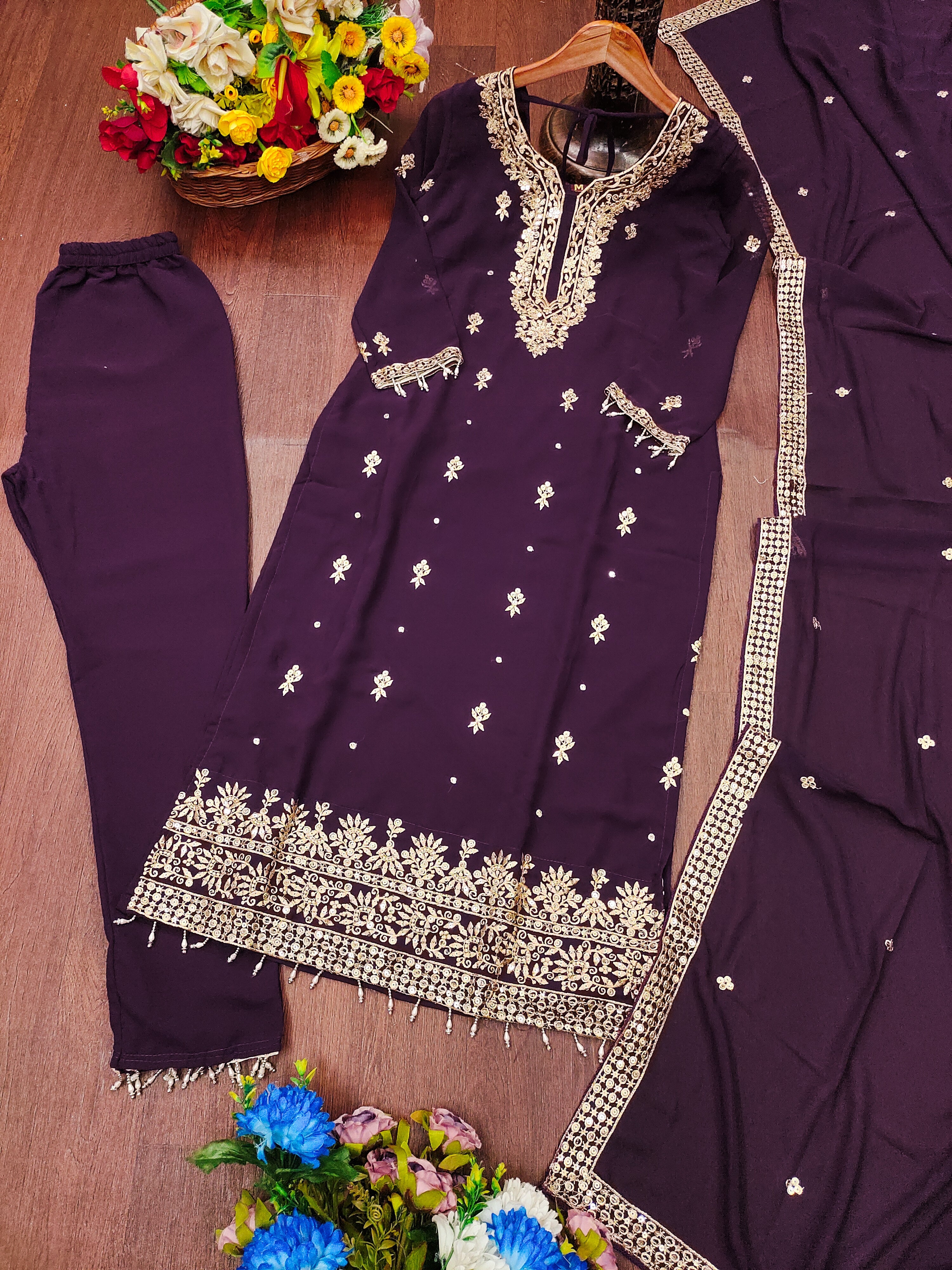 Beautiful Top Bottom And Dupatta With Sequence Embroidery Work
