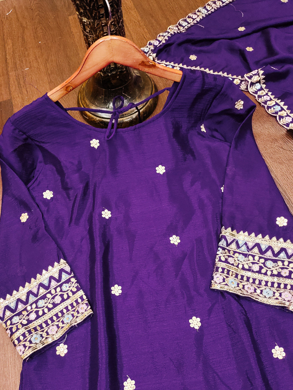 Designer Embroidered Chinon Sharara Suit With Sequence Embroidered Work