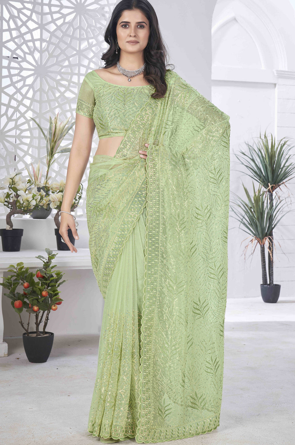 Designer Party Wear Look Saree With Multi Color Thread Embroidery Work