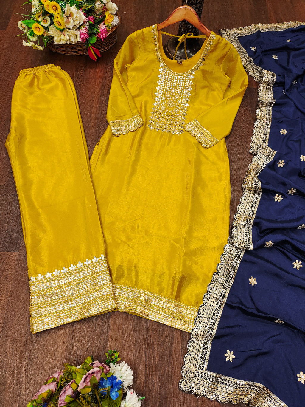 Designer Embroidered Chinon Suit With Sequence Embroidered Work
