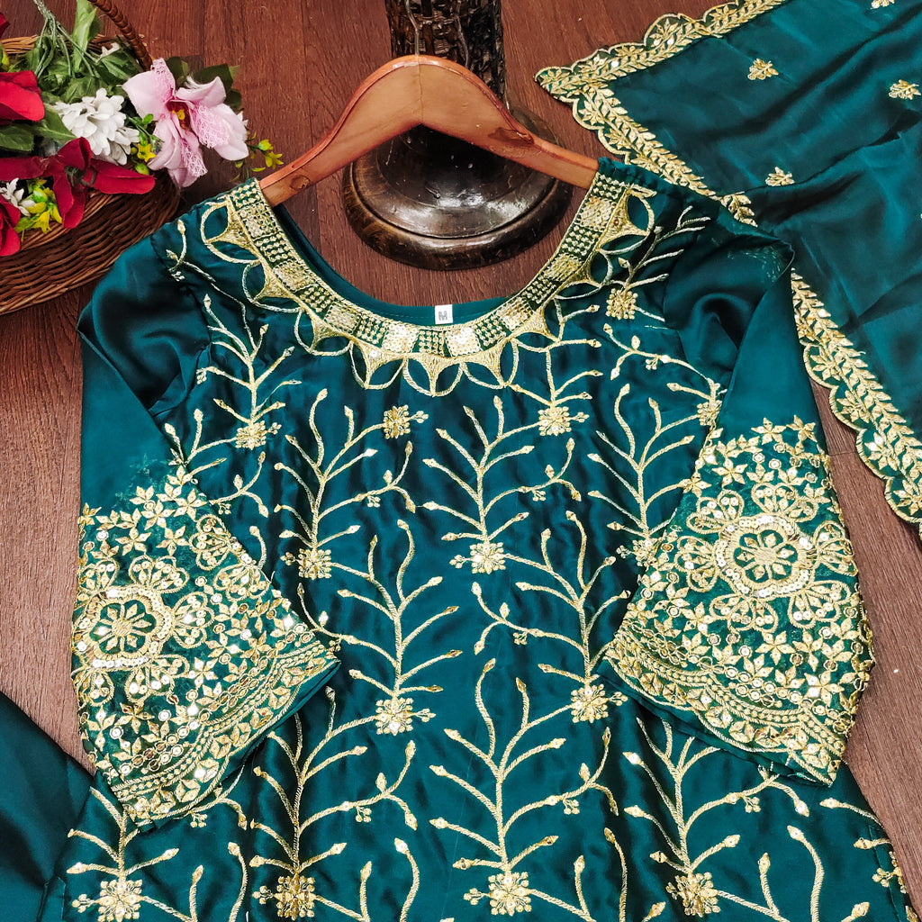 Designer Embroidered Rangoli Suit With Sequence Embroidered Work