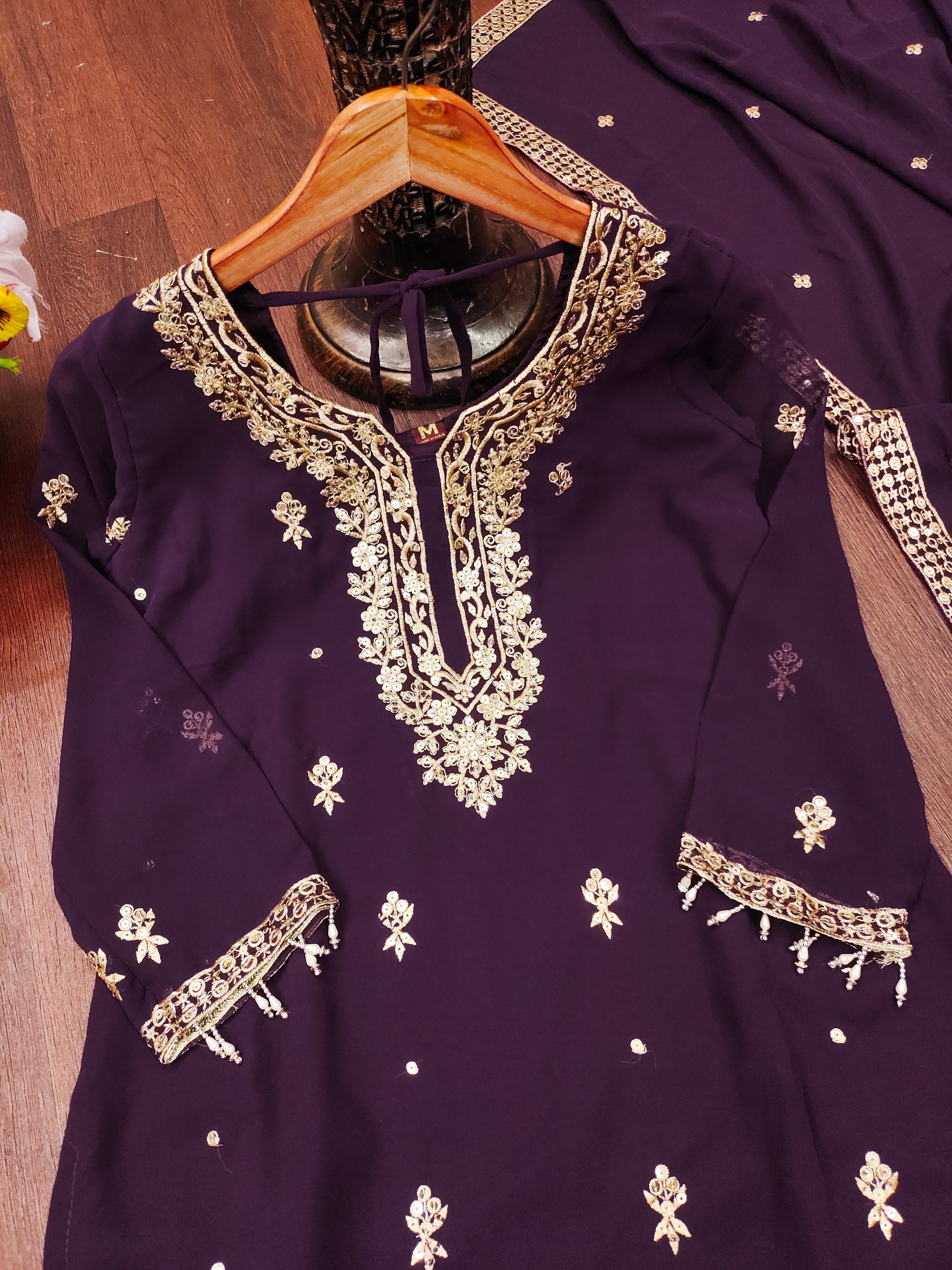 Beautiful Top Bottom And Dupatta With Sequence Embroidery Work