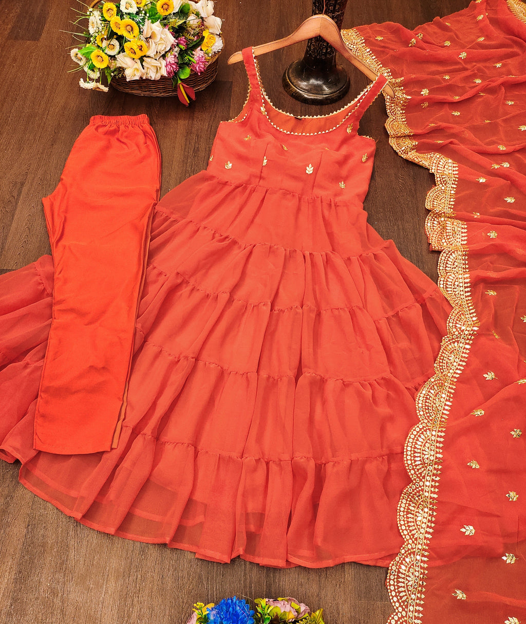 Designer Embroidered Georgette Gown With Sequence Embroidered Work