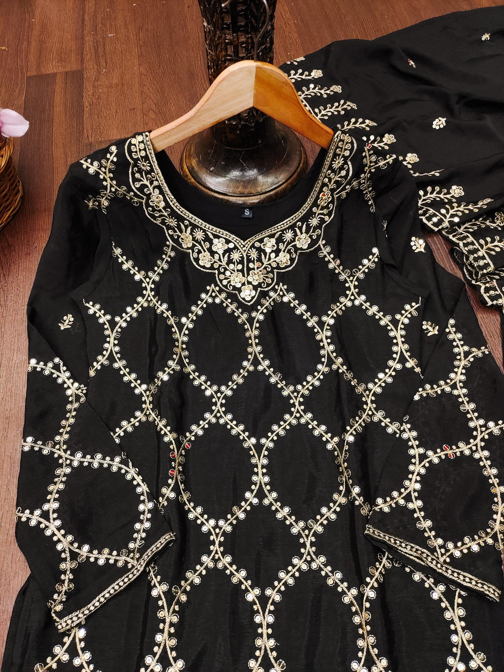 Designer Embroidered Chinon Sharara Suit With Sequence Embroidered Work