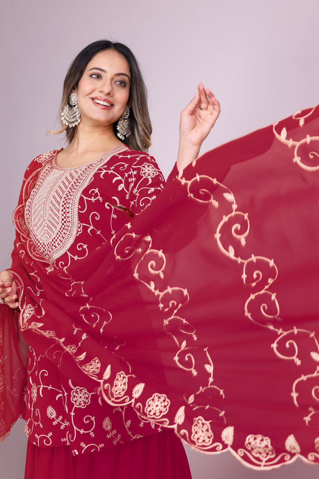 Designer Embroidered Georgette Sharara Suit With Dupatta