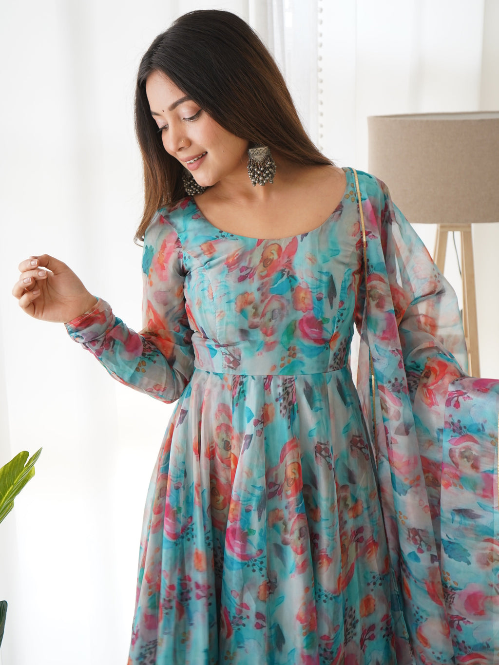 Party Wear Beautiful Anarkali Gown, Pent And Dupatta