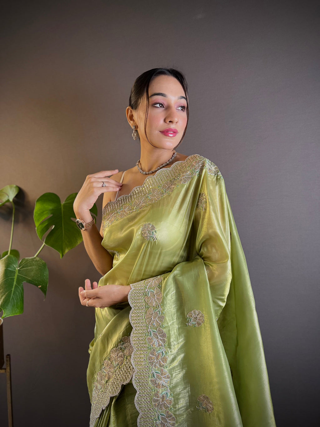 Beautiful Saree With Sequence & Multi Thread Embroidery Work