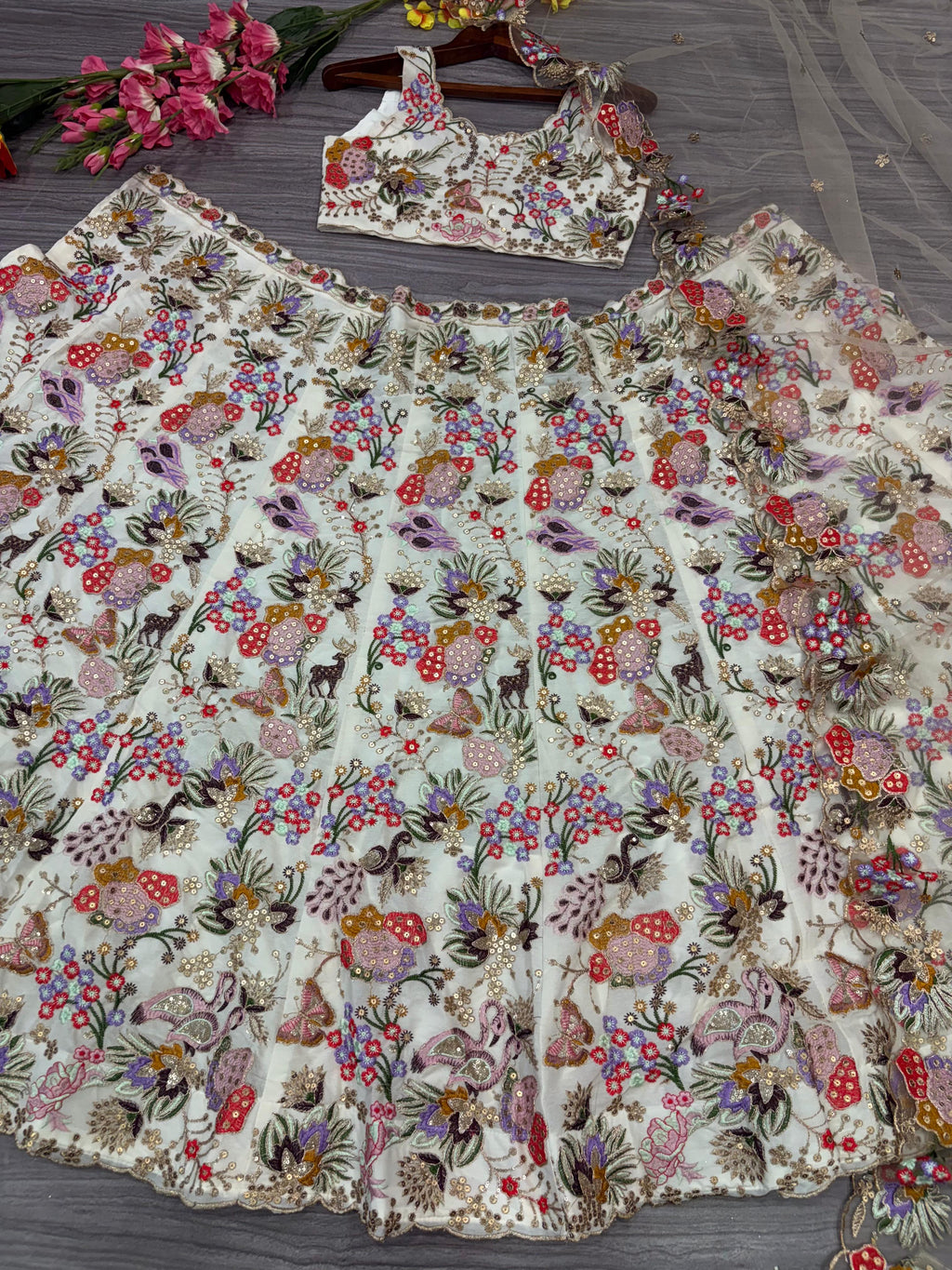 Party Wear Designer Lehenga Choli With Multi Color Thread Embroidery