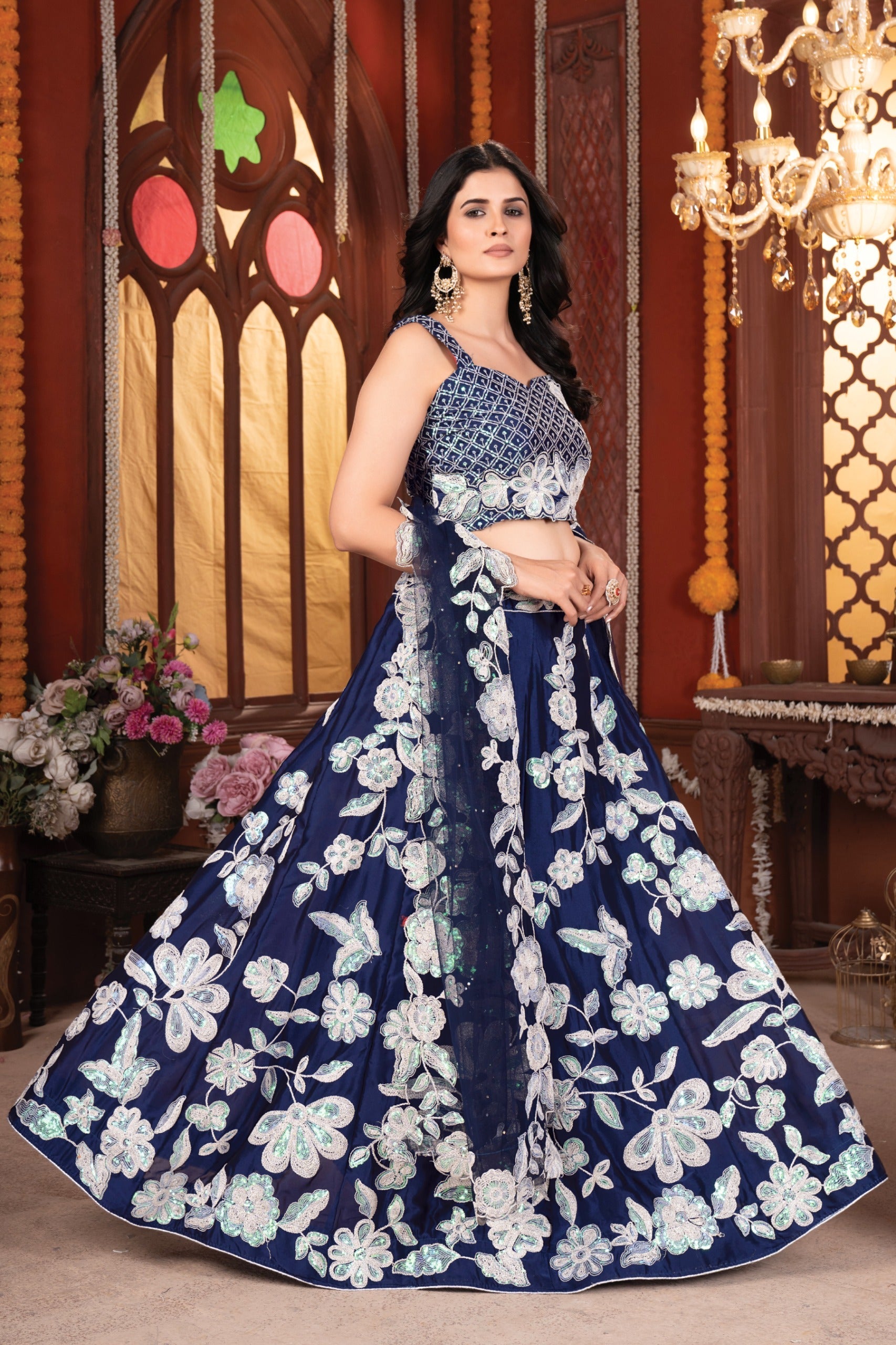 Party Wear Lehenga Choli With Heavy Thread Embroidery Work