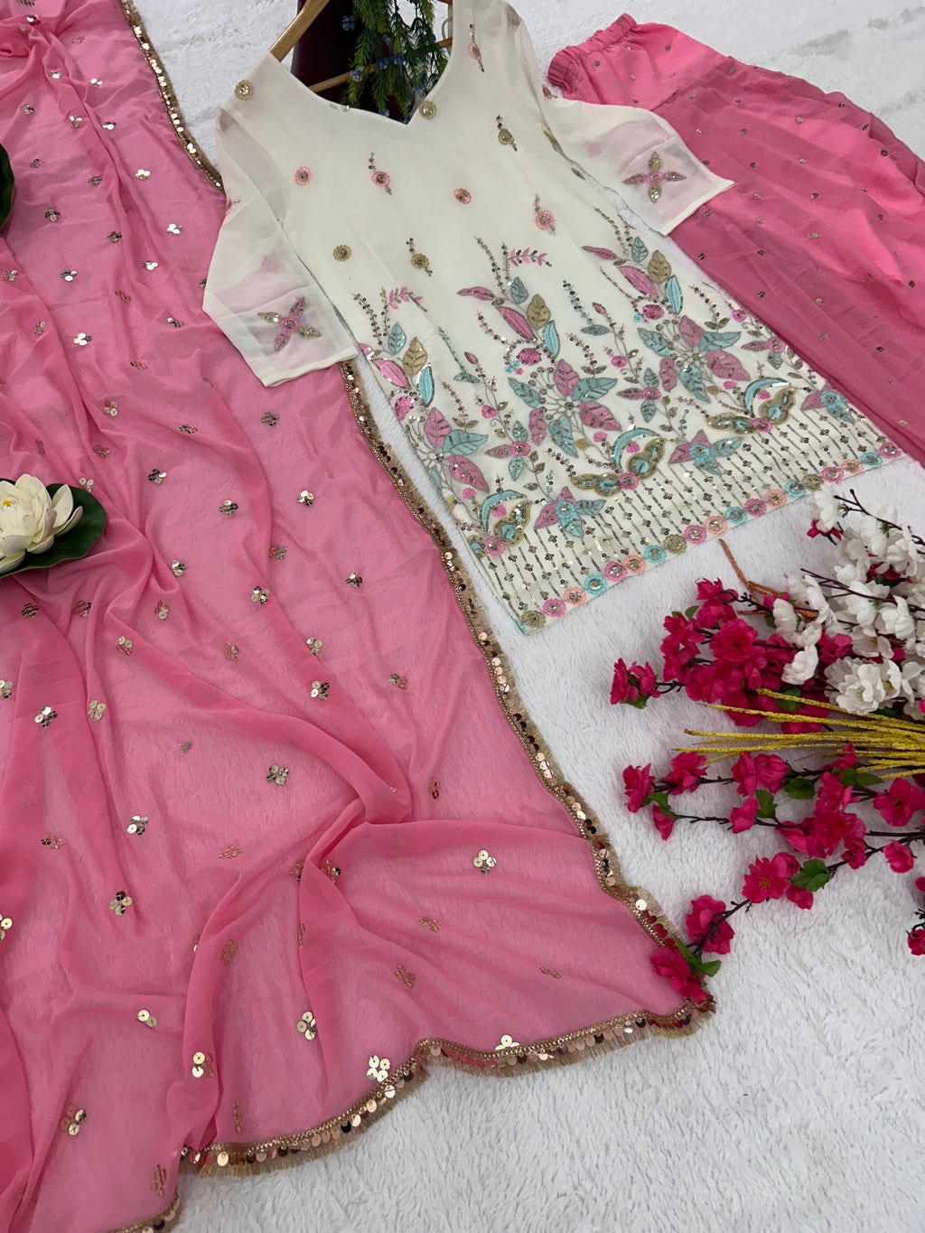 पार्टी वियर डिज़ाइनर टॉप-बॉटम और खूबसूरत दुपट्टा