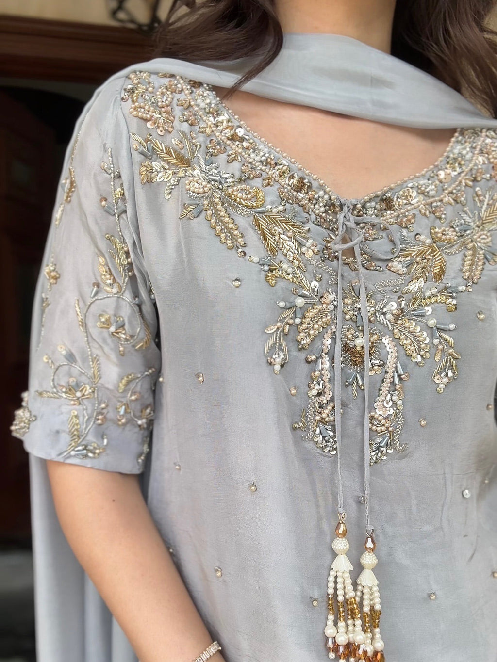 डिज़ाइनर पार्टी वियर लुक टॉप-प्लाज़ो विद दुपट्टा