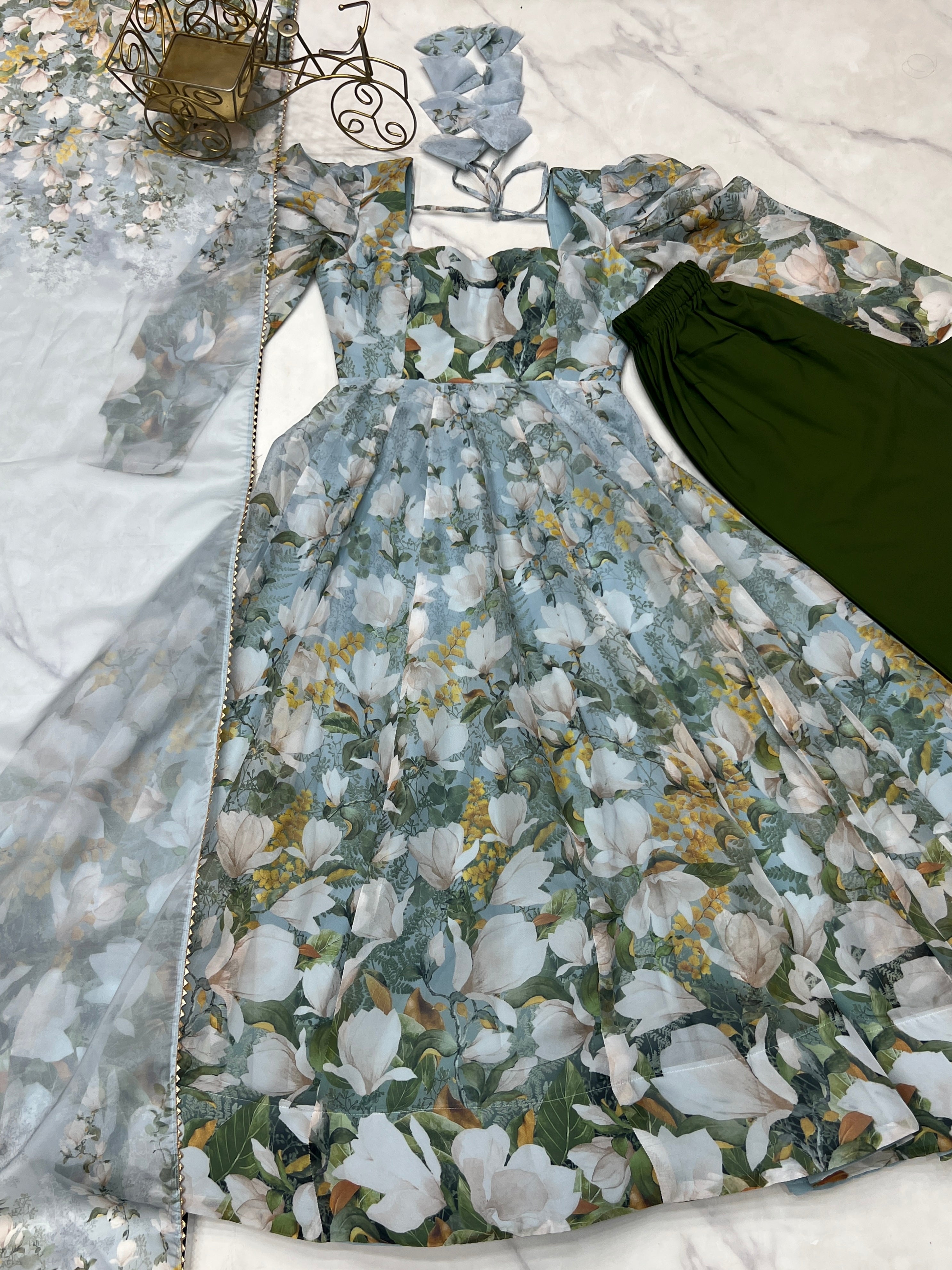 Party Wear Designer Anarkali Gown, Pent And Dupatta